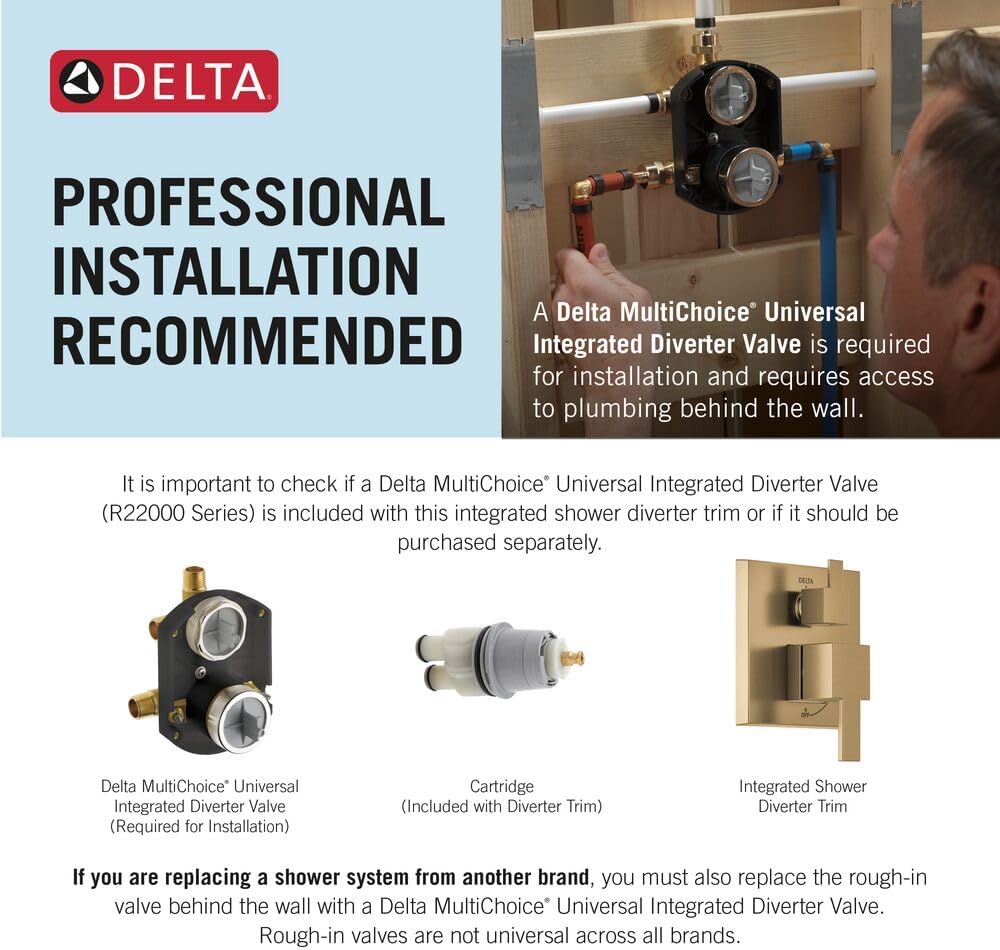 DELTA FAUCET T24867-BL Angular Modern Monitor 14 Series Valve 3-Setting Integrated Shower Trim with Diverter, Matte Black