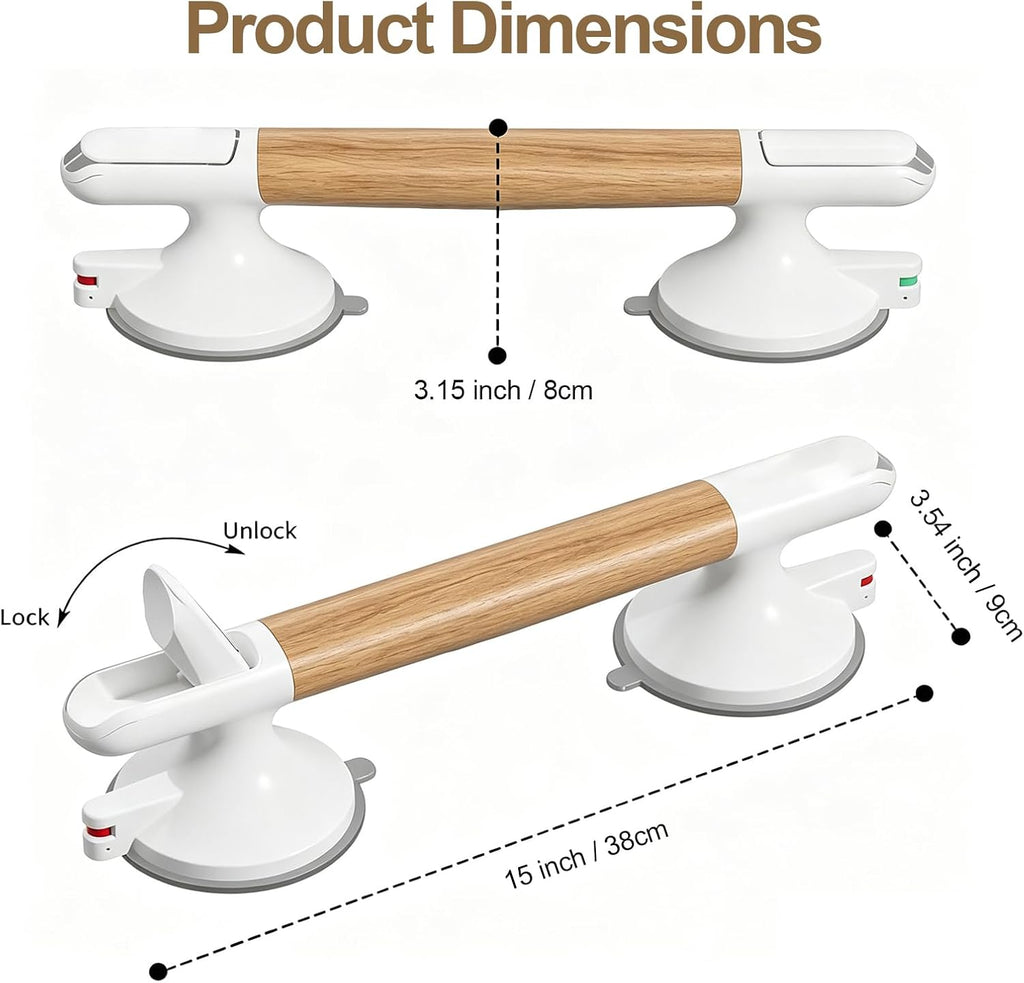 2 Pack Grab Bars For Shower, 15'' Suction Cup Shower Handle for Seniors