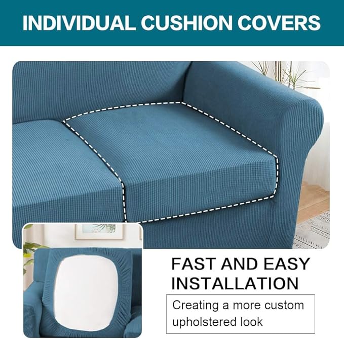 Turquoize 3 Piece Sofa Covers For 2 Cushion Couch Sofa Slipcover Soft Couch - Image 5