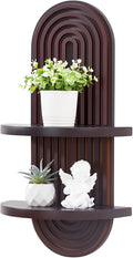 Wood Arched Floating Wall Shelf, Modern Wall Art Trinket Shelf Dark Brown