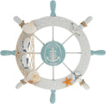 Rienar Nautical Beach Wooden Boat Ship Steering Wheel Fishing Net Shell Fish Coastal Ocean Home Wall Décor(11" Diameter)