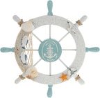 Rienar Nautical Beach Wooden Boat Ship Steering Wheel Fishing Net Shell Fish Coastal Ocean Home Wall Décor(11" Diameter)