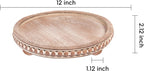 HPC Decor 12in Round Gray Wood Beaded Tray - Decorative Living Room, Coffee Table, Kitchen Table, Dining Room or Farmhouse Serving Tray