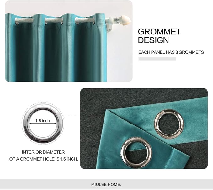 MIULEE 2 Panels Blackout Velvet Curtains Solid Soft Grommet Teal Curtain - Image 2