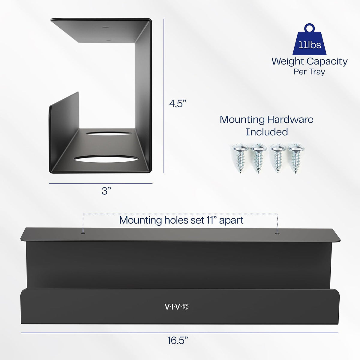 VIVO Extra Deep Under Desk Cable Management Tray, 16.5", 2 Pack