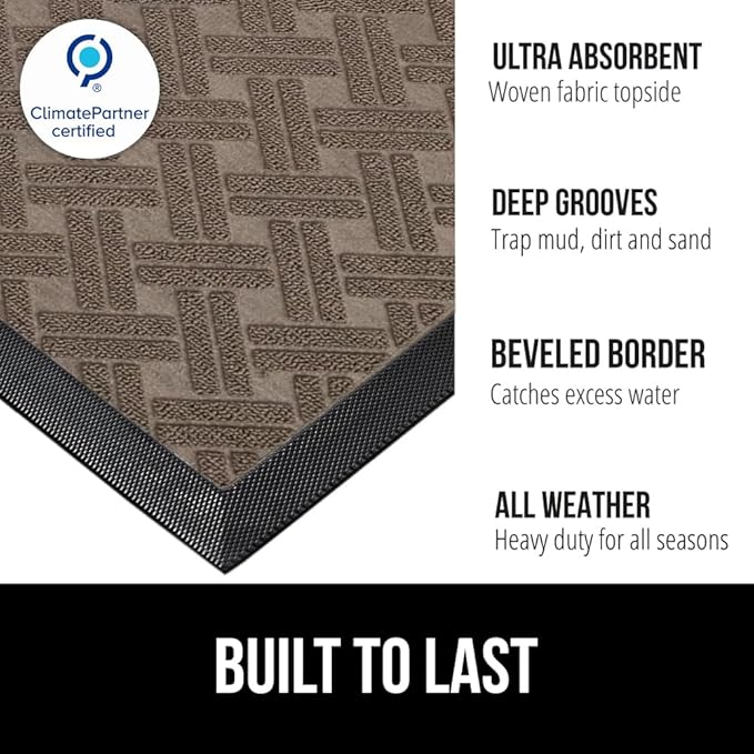 GORILLA GRIP 100% Waterproof All-Season WeatherMAX Doormat, US Designed Natural - Image 3
