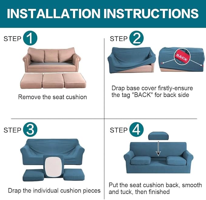 Turquoize 4 Piece Sofa Covers for 3 Cushion Couch Sofa Slipcover - Image 6