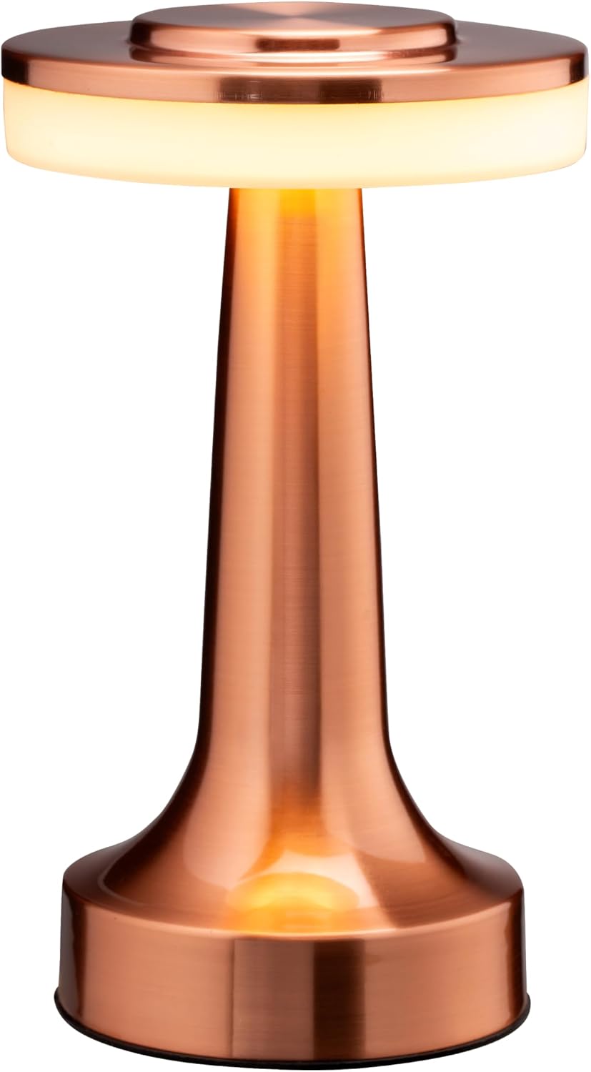 O'Bright Dome Cordless Rechargeable LED Mushroom Table Lamp, Rose Gold