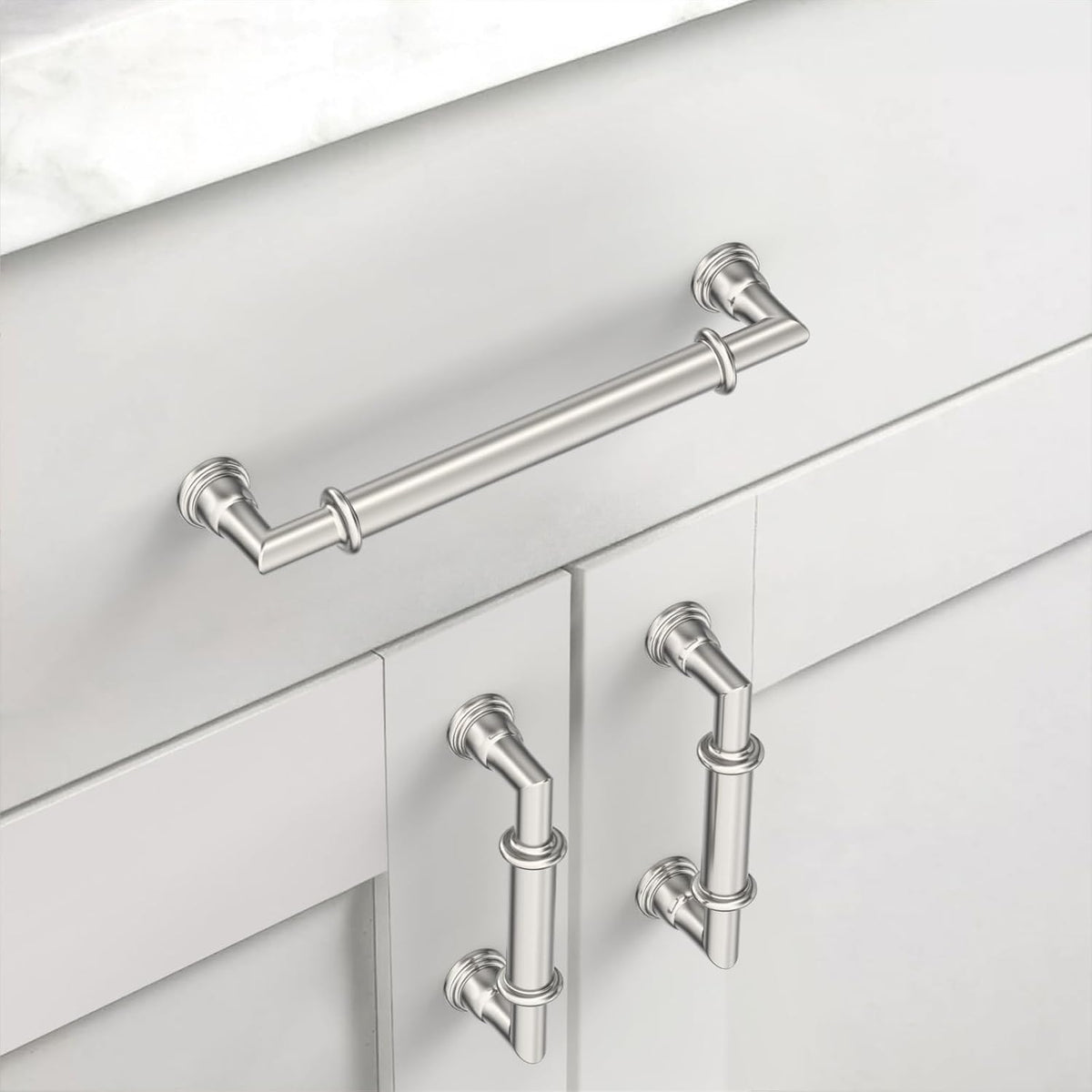 Asidrama 2 Pack 5 Inch(128mm) Brushed Nickel Cabinet Pulls Heavy-Duty Solid Kitchen Cabinet Handles Satin Nickel Drawer Hardware for Bathrooms Cupboard