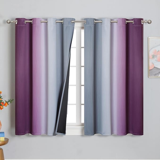 Purple and Grey Blackout Curtains 54 Inches Long, Ombre and Wavy Line Pattern by ESTELARTEXTILER