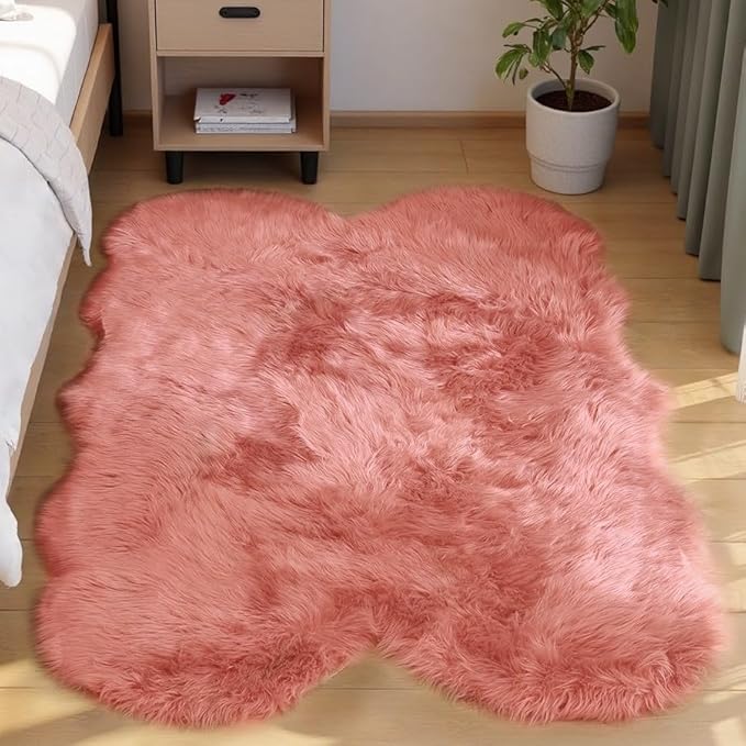 Goolela Pink Faux Sheepskin Fur Rug 4x6 Fluffy Fuzzy Furry Area Rug by Goolela