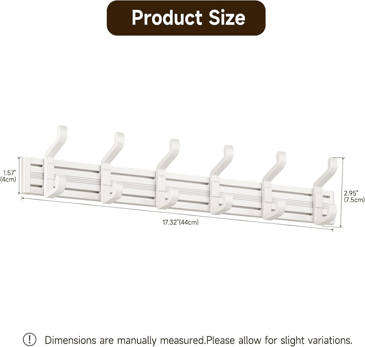 Wall Mounted Coat Hook Rack, 6 Adjustable Sliding Hooks Premium Aluminum Wall Hanger, 2 Mounting Options Self Adhesive & Drilling for Bathroom Bedroom Entryway (Off-White)