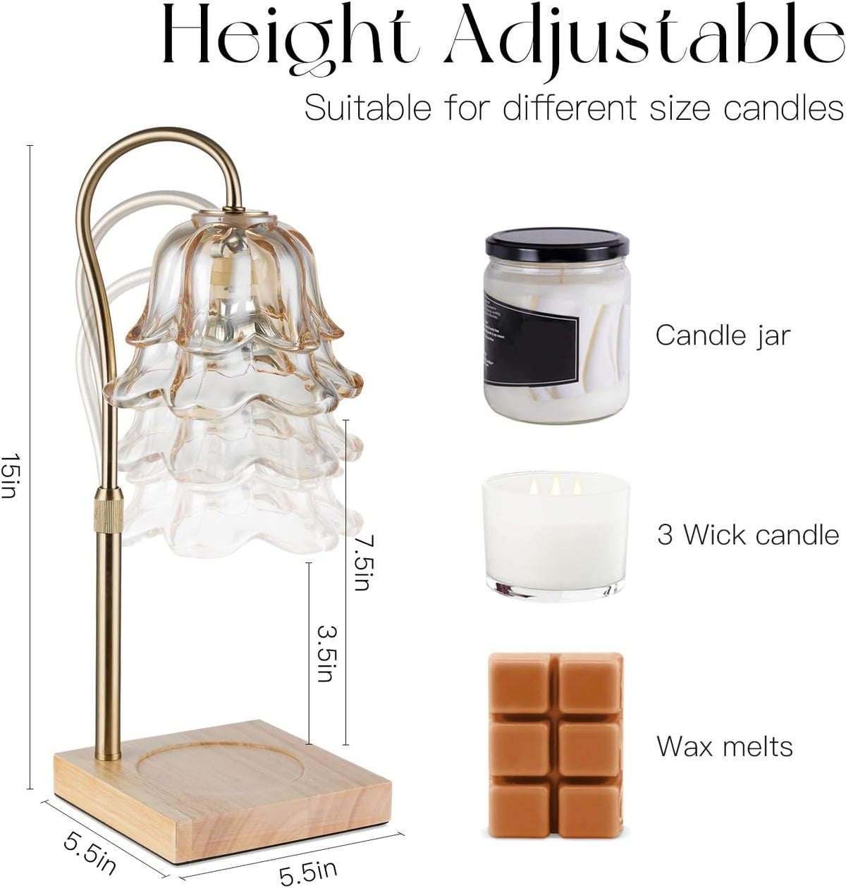 Candeldo Candle Warmer Lamp Gift Set, Christmas Box, Gold Floral Glass
