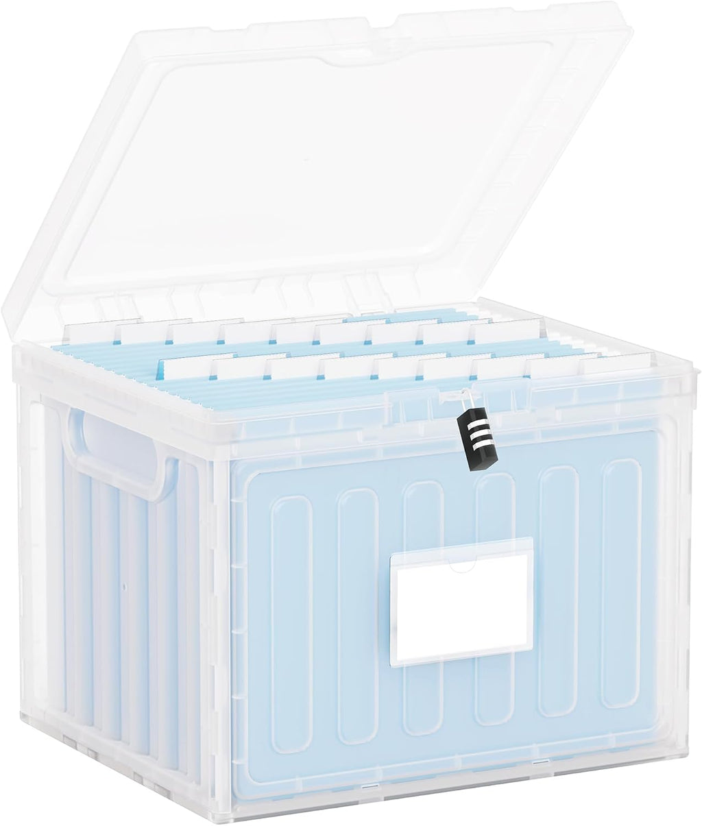 Lockable Plastic File Box with Lid for Letter-Size