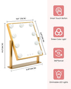 BWLLNI Lighted Makeup Mirror, Gold Vanity Mirror with Lights,9 LED Bulbs