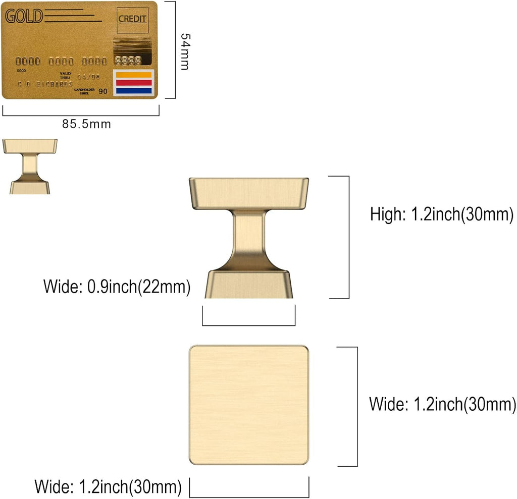 Amerdeco 10 Pack Brushed Gold Cabinet Knobs 1.2"