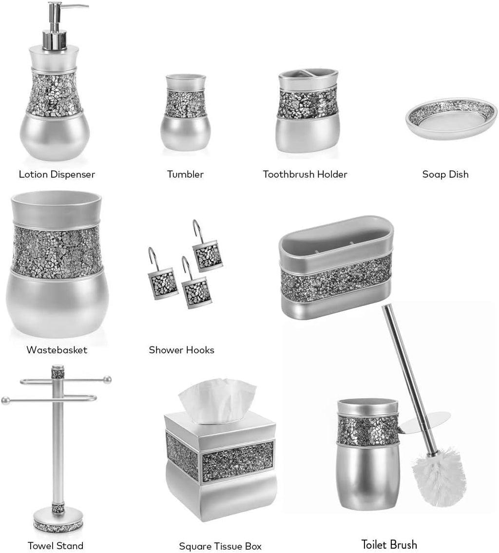 Creative Scents Crackled Glass 6 Pc. Silver Resin Bathroom Accessories Set