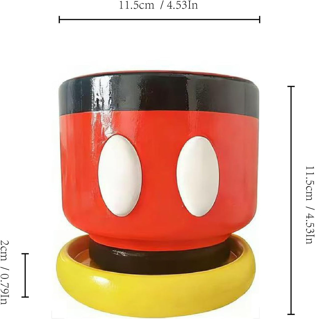 Red Cartoon Mouse Resin Planter with Drainage & Saucer,4.5In Decorative Plant Pots