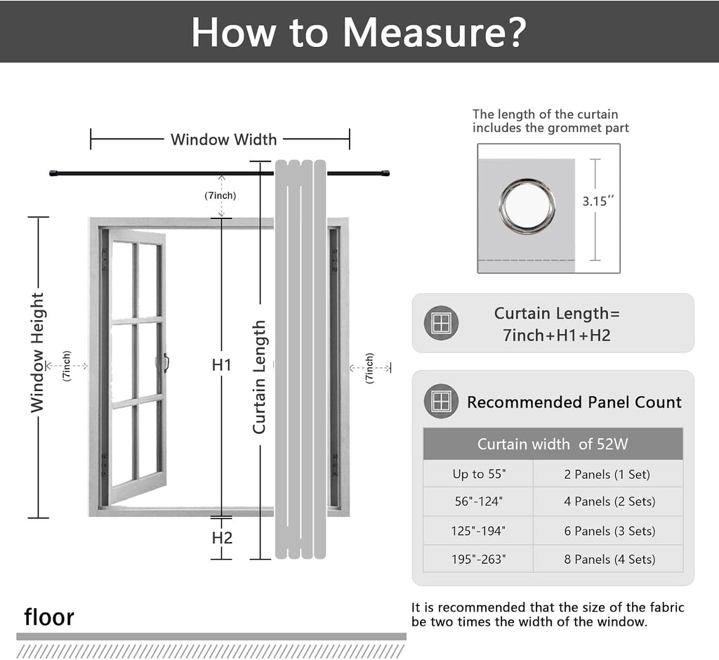 Anytime Double Layer Blackout Curtains 2 Panels，52Wx63L，Grey