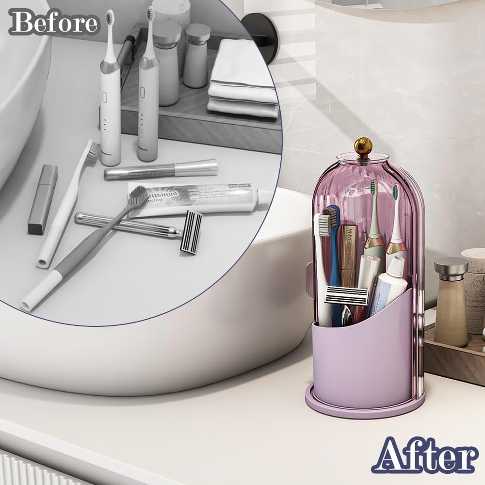 Waterproof Toothbrush Holder with 180° Rotating Cover, All Pink