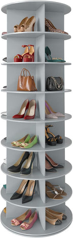 SpaceAid 7 Tier Rotating Shoe Rack Tower, Spinning Shoe Display Lazy Susan, Revolving 360 Shoe Rack Storage Round Carousel, Vertical Handbag Rotate Shoes Closet Organization (7-Tier White)