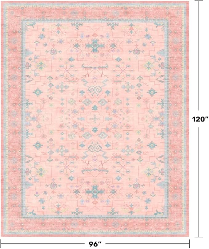 Washable Pink and Blue 8x10 Oushak Rugs - Image 2