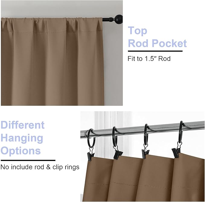 Simplebrand Ava Brown Short 36 Inches Blackout Curtain 2 Panels Set, Half - Image 3