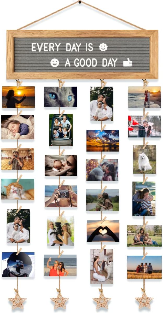 CJIAWYS Picture Frames Collage Wall Decor Hanging Photo Display Frame Felt Letter Board with 340 Letters and 30 Clips, Unique DIY Collage Picture Frames for Dorm Room Decor, Christmas Birthday Party
