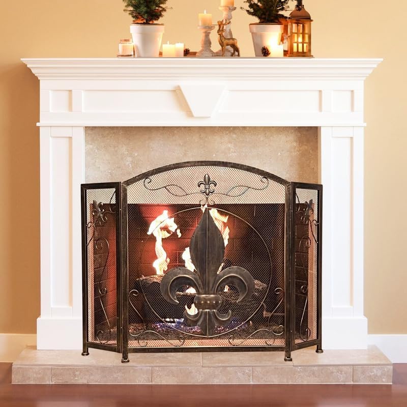 BestGiftEver 3-Panel Fireplace Screen- Fleur De Lis Design Vintage