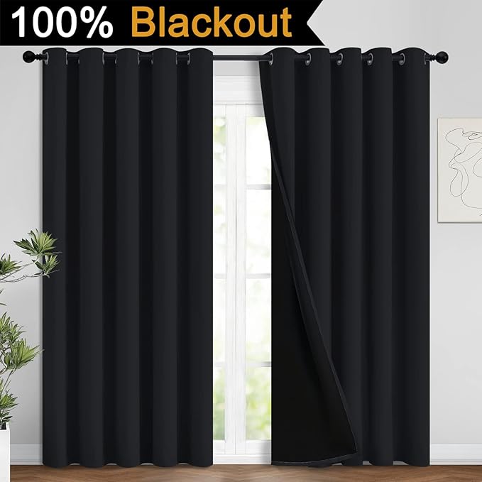 Yakamok 100% Blackout Curtains for Bedroom, 2 Thick Layers Thermal Insulated - Image 2