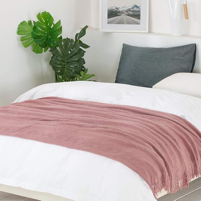 BOURINA Coral Pink Throw Blanket 60 x80 Inches Textured Solid Soft Sofa Throw - Image 5