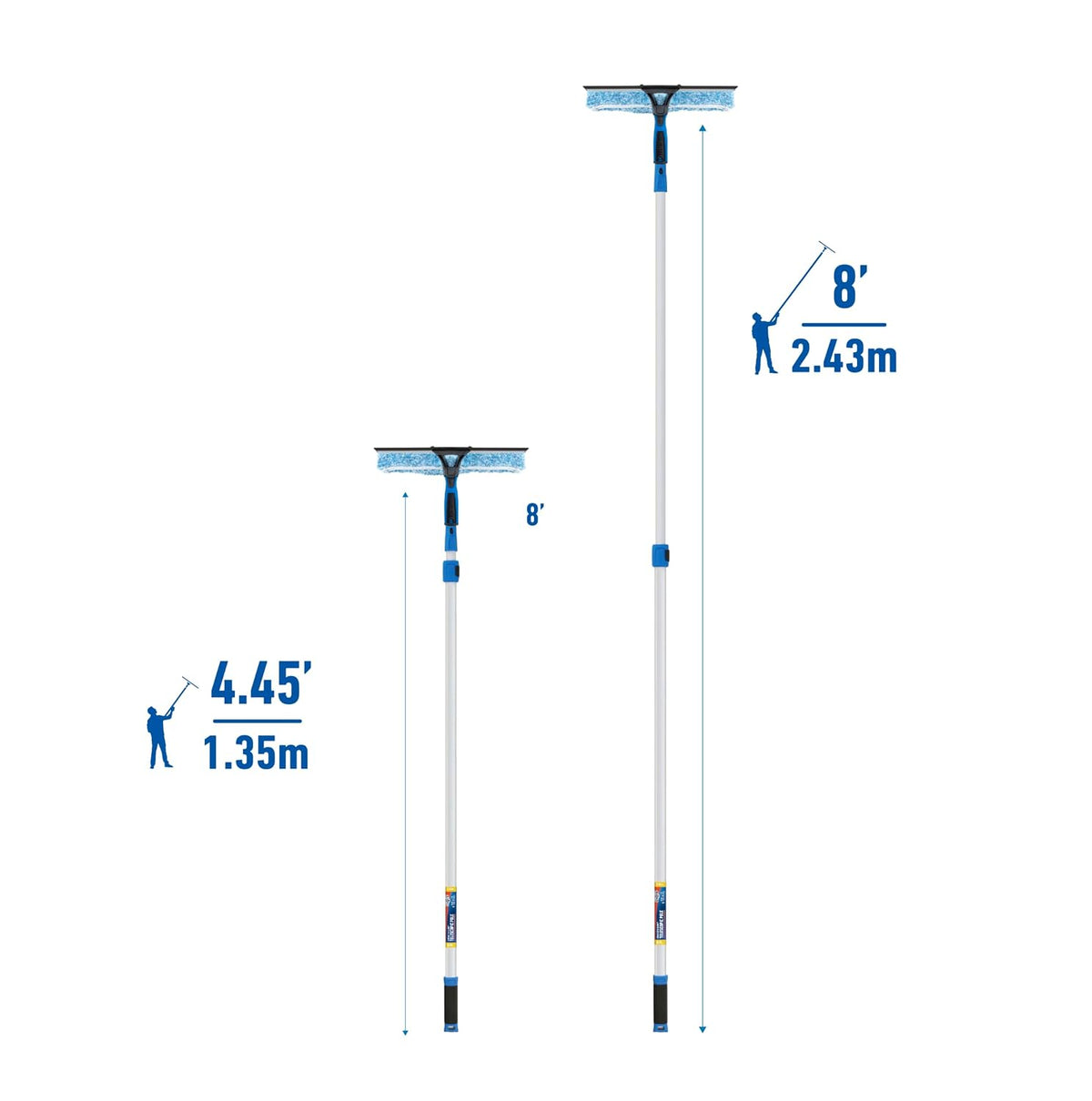 Unger Professional 2-in-1 Squeegee and Scrubber, 14” Window Cleaning Tool and 8’ Connect & Clean Pole, Essential Glass Supplies for Commercial and Residential Use, Microfiber Sleeve