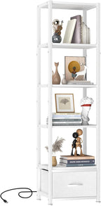 Housolution 6 Tier 60.6" Tall Bookshelf with Storage and LED Light, White
