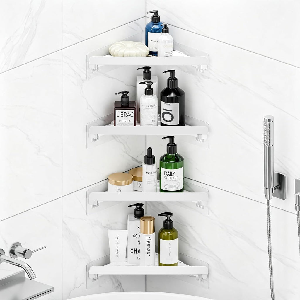 Shower Caddy Storage, Triangle Corner Shelf with Adhesive Hooks