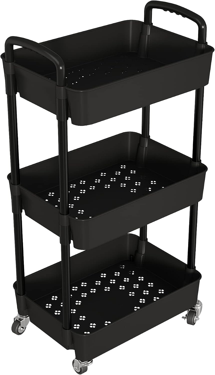 3 Tier Rolling Cart with Wheels, Utility Storage Carts,Black