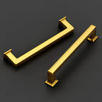Amerdeco 10 Pack Heavy Duty Solid Zinc Alloy Vibrant Brushed Moderne Brass Cabinet Pulls 5" Hole Centers(128mm) Polished Brass Handles Suitable for Kitchen, Bathroom Drawers and Furniture Handles 3818