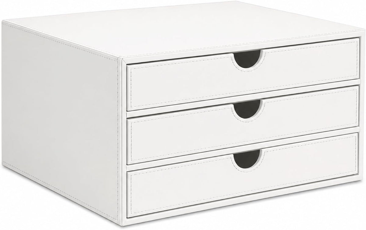 Document Organizer, 3-Drawer File Cabinet Document Storage Box, Office Desktop Filing Organizer, White