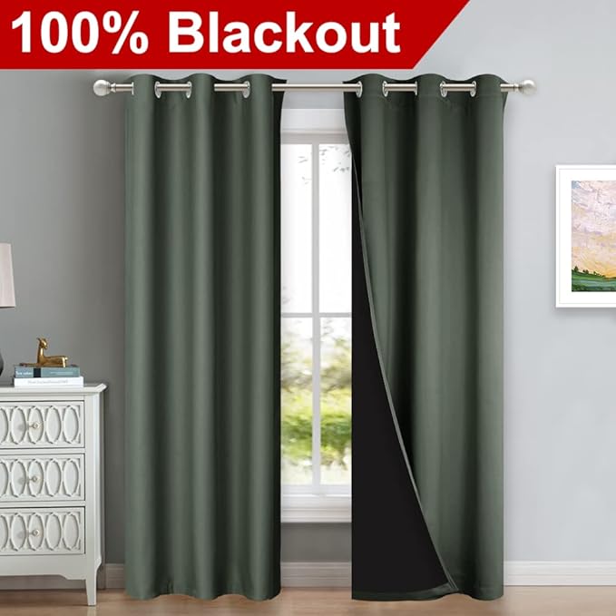 NICETOWN Dark Mallard Blackout Curtains 80 inches Long, Full Light Blocking - Image 2