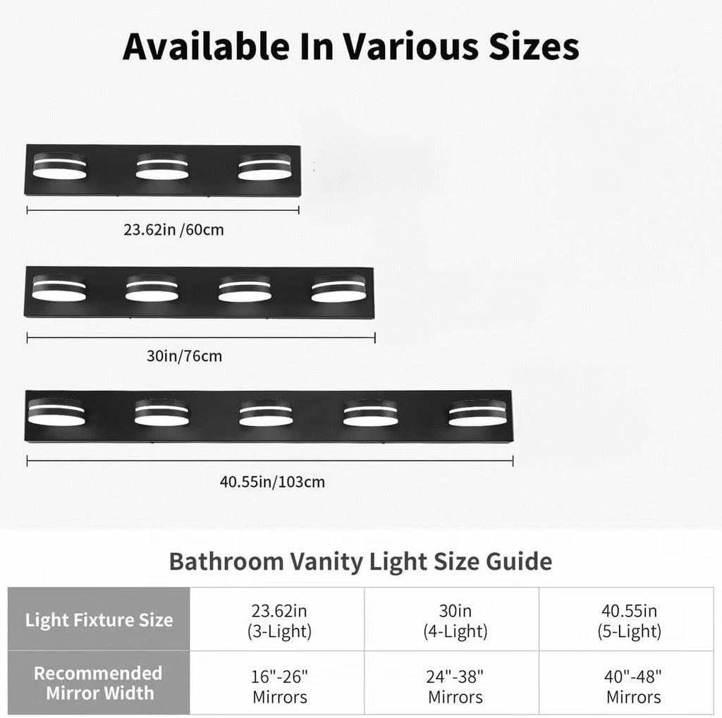 3-Light Bathroom Vanity Light Over Mirror, 24 Inch Dimmable Matte Black LED Vanity Lighting Fixtures, Modern Bathroom Wall Light Fixtures with 350° Rotating Head, Cool White 5500K