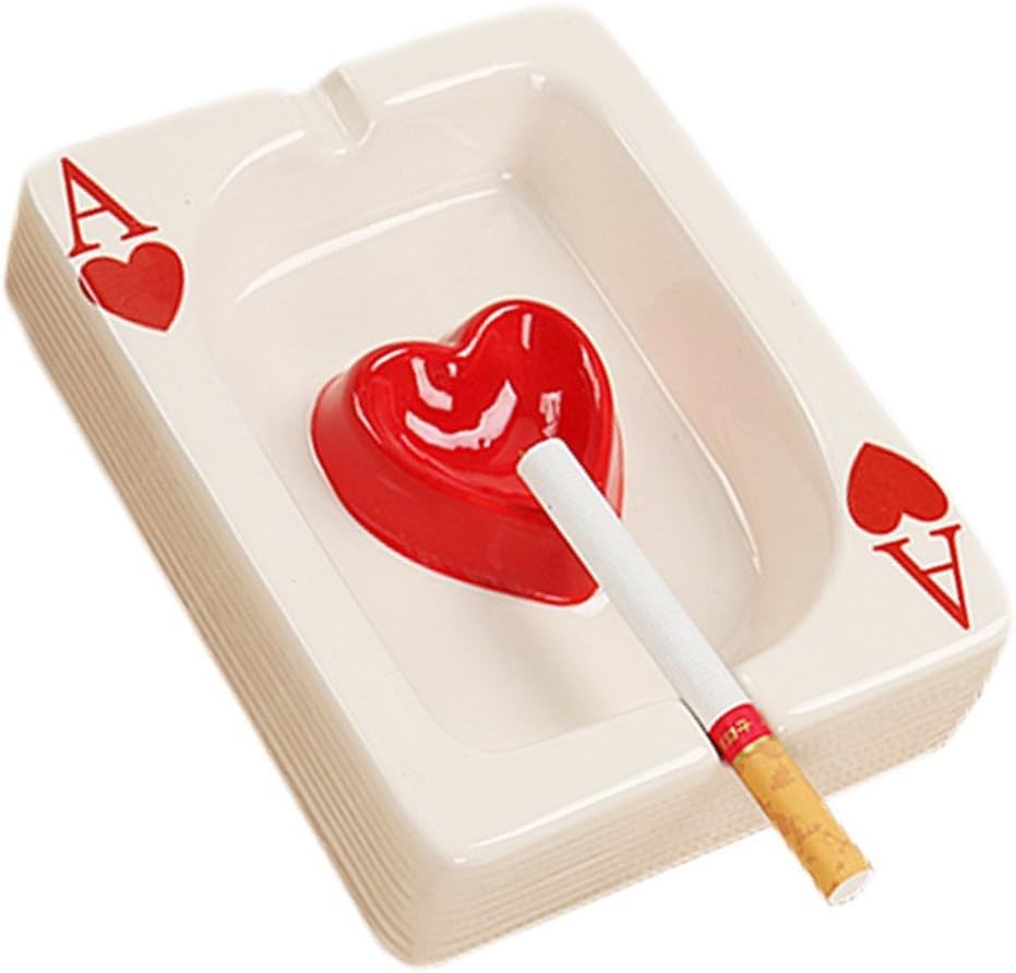 Creative Poker Ceramic Cigarette Ashtray Tabletop Portable Modern Ashtrays Cigar Ashtray for Outdoor Indoor Desktop Smoking AshTray for Home office Fashion Decoration Handmade Gift for Men Women-Black