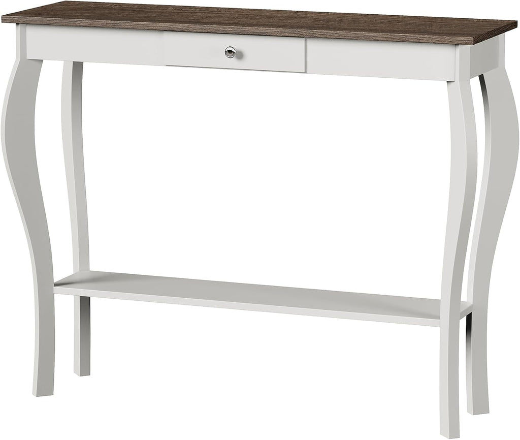 ChooChoo 39" Narrow Farmhouse Entryway Table with Drawer, Soft White