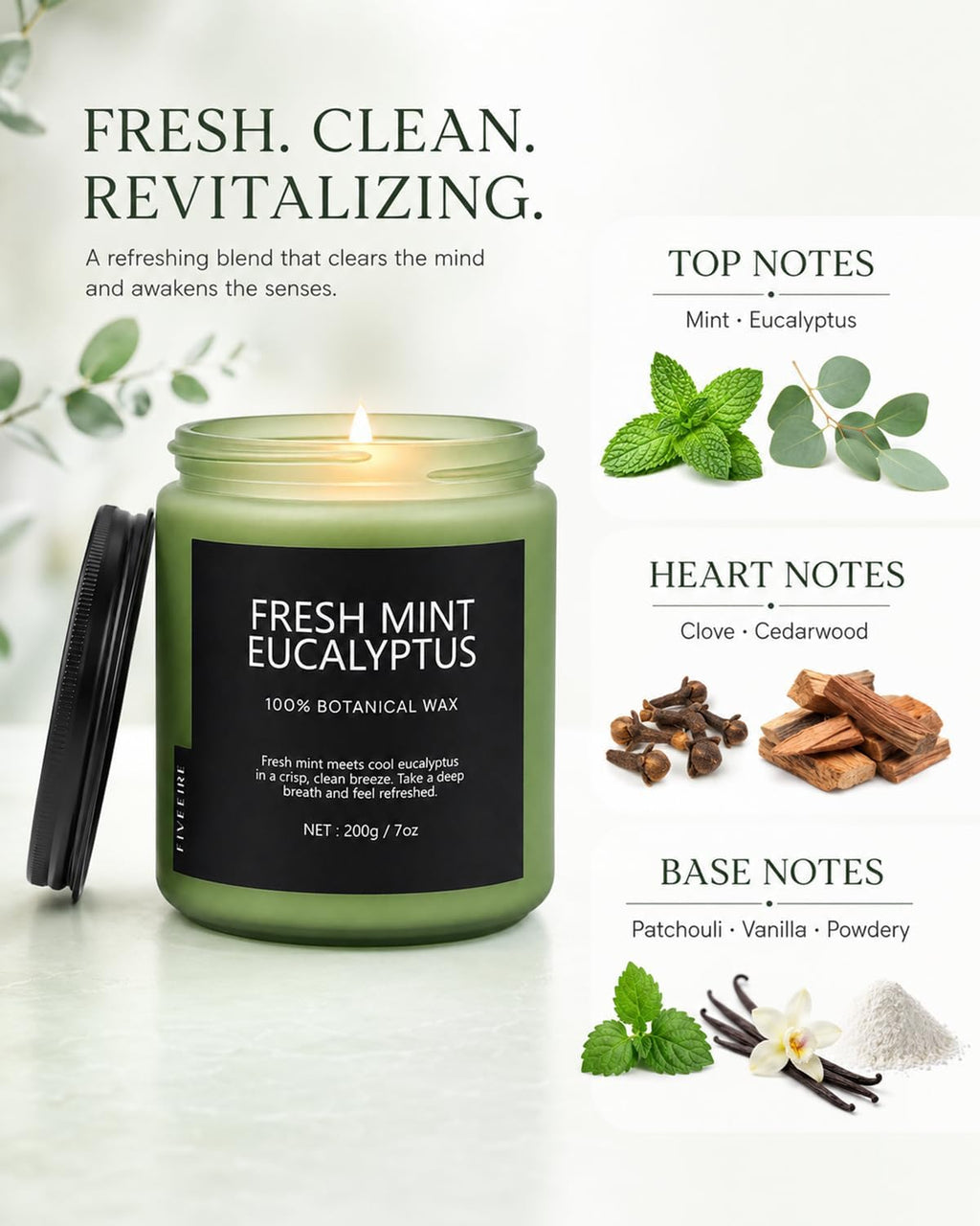 Fresh Mint Eucalyptus Scented Candle, 7oz Soy Wax