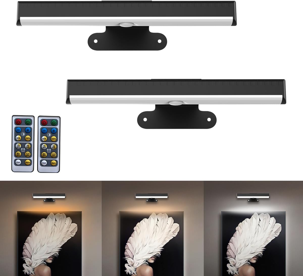 EUIOKUN Wireless Picture Light with Remote,Battery Operated Wall Sconces
