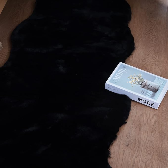 Ghouse Soft Faux Sheepskin Fur Rug Runner Rug 2x6 Black Fluffy Bedside Plush - Image 4