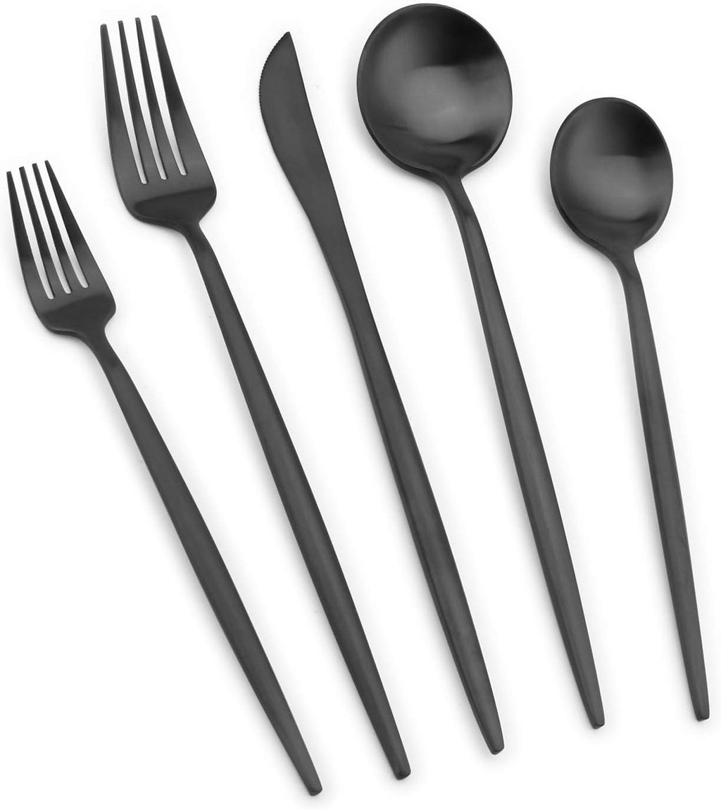 Matte Gold Silverware Set with black handle, Vanys 30 Piece Stainless Steel Cutlery Flatware Set, Kitchen Utensil Sets for 6, Tableware With Knife Spoons And Forks Set, Satin Finished Polished