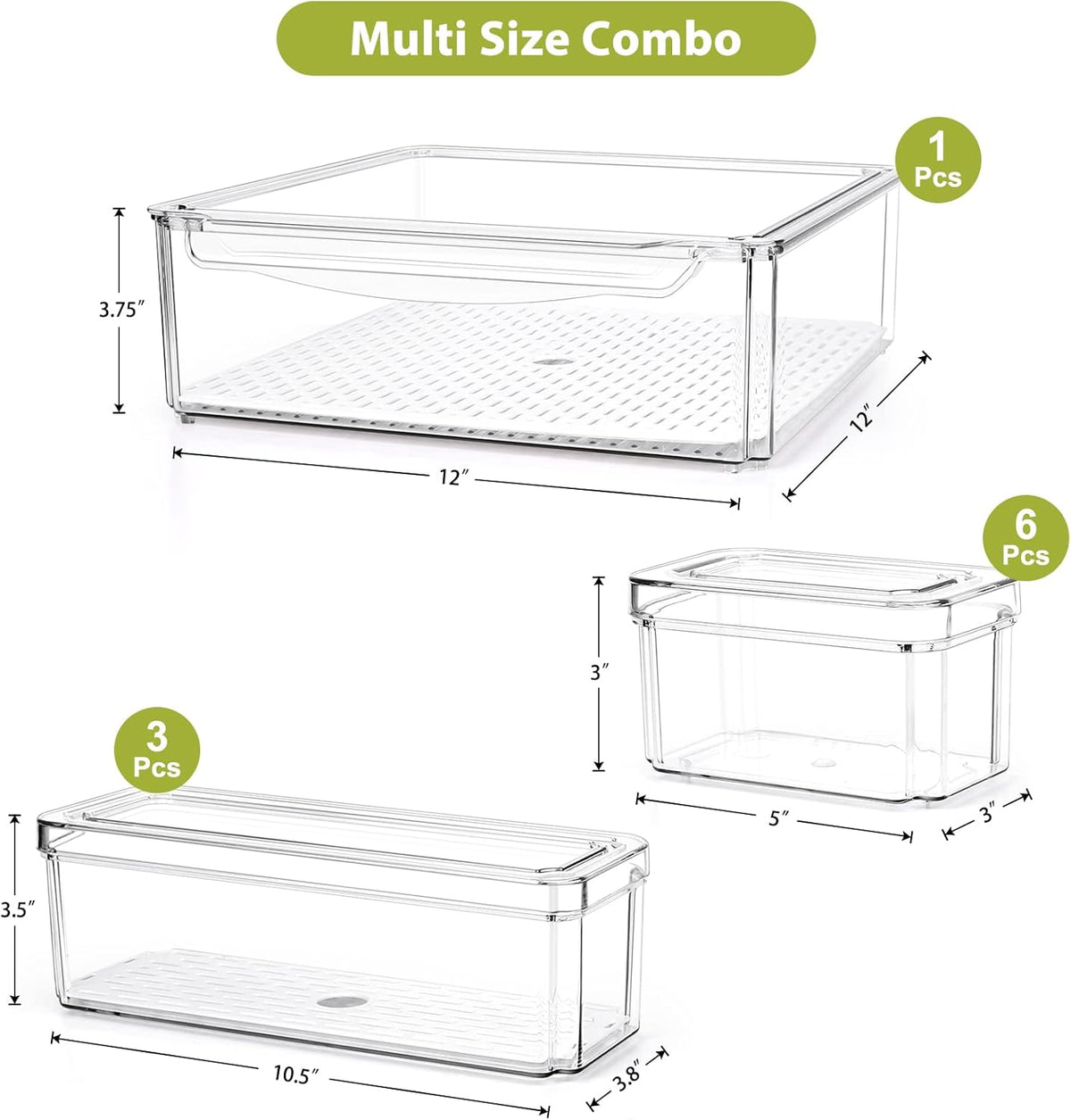 10 Pack Refrigerator Pantry Organizer Bins with Lids, Fridge Organizer Bins