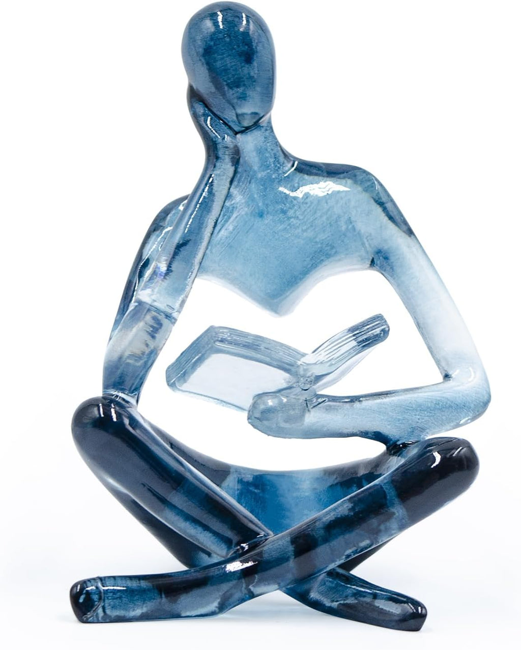 Reading Women Statue, Translucent Blue Resin Thinker Sculptures, Abstract Art Ornament, Modern Aesthetic Figurine Decoration for Home Living Room Bedroom Office Shelf Table Desk Bookshelf Decor