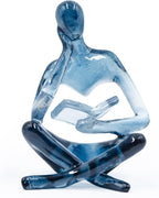Reading Women Statue, Translucent Blue Resin Thinker Sculptures, Abstract Art Ornament, Modern Aesthetic Figurine Decoration for Home Living Room Bedroom Office Shelf Table Desk Bookshelf Decor