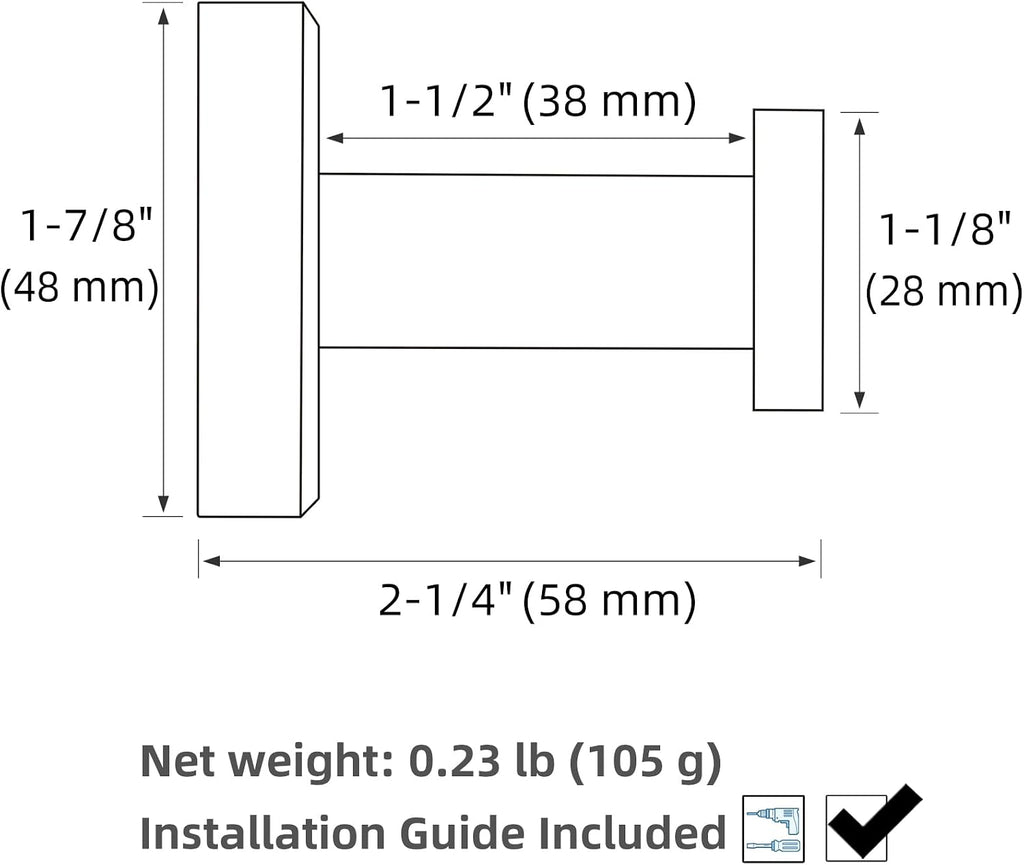 Robe Hook, Polished Chrome, 304 Stainless Steel, Wall Mount