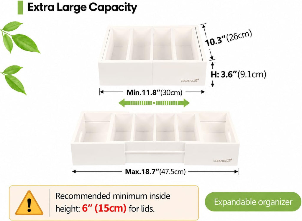 Expandable Bamboo Kitchen Cabinet Organizer for Food Container Lids Holder